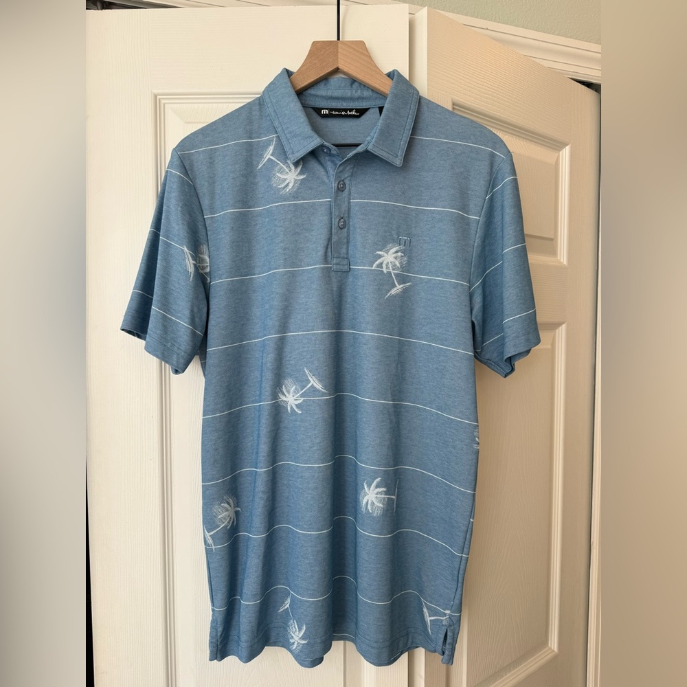 Travis Mathew Mens Baumen Around Pique Golf Polo Shirt Blue Navy Marine Hawaii M - Picture 1 of 5